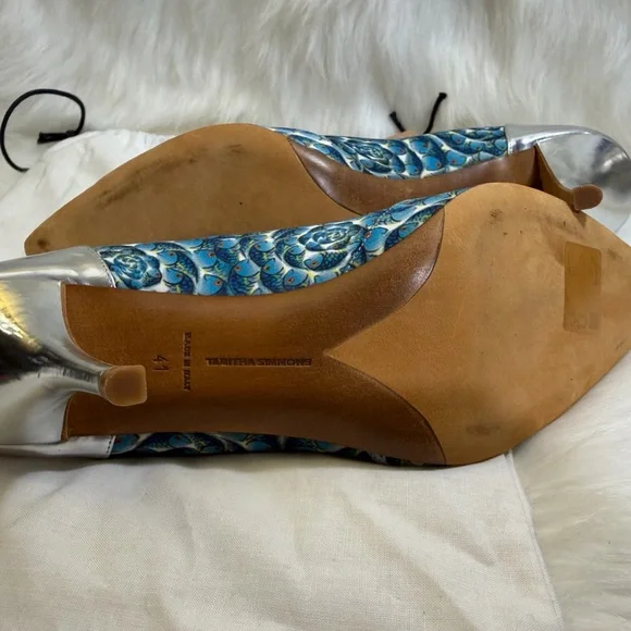 Tabitha Simmons Blue and Silver Floral Heels - Picture 8 of 10